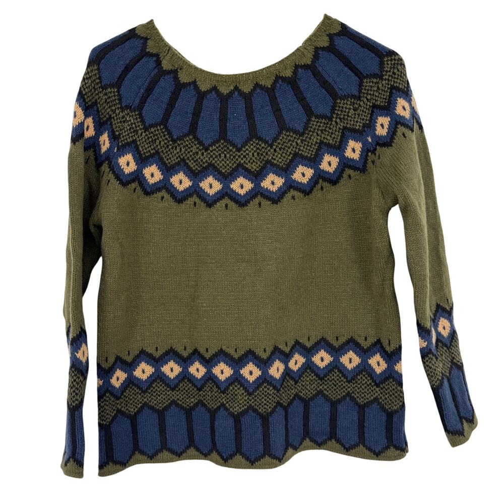 No Brand Women's Green Blue Fair Isle Cozy Polyester Knit Sweater Size Large